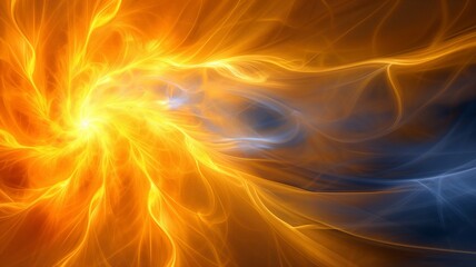 Abstract Energy Flow Background with Glowing Golden Swirls and Cool Blue Contrasts for Creative Design