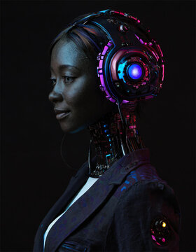 half robot half human, character, dark, artificial intelligence, cyberpunk 