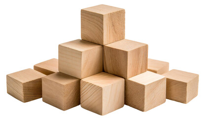 Wooden building blocks isolated on transparent background.