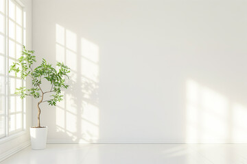 Obraz premium White empty room with green home plants. Interior mockup. Generative AI