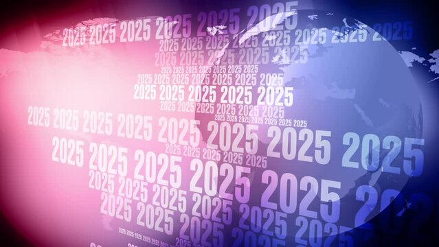 Year 2025 text and world map in annual background for future progress presentation idea