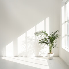 White empty room with green home plants. Interior mockup. Generative AI