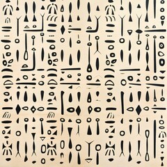 Eskimo writing on marine animal bone. Black and white abstract Inuit pattern. Minimalistic illustration for print, textile, tile, fabric, interior, design, decor 