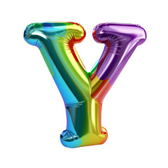 Rainbow metallic Alphabet Y balloon Realistic 3D on white background. Generative AI - 752518404