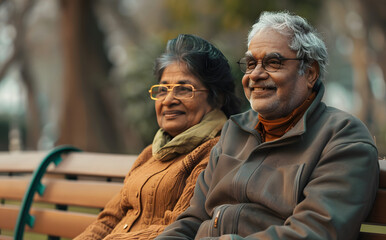 happy Old couple spending time together at park.