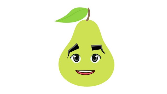 Abstract green apple fruit funny expression on white background. Citrus fruit expression. Motion fruit emoticon.  