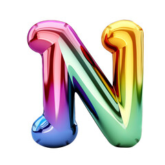 Rainbow metallic Alphabet N balloon Realistic 3D on white background. Generative AI