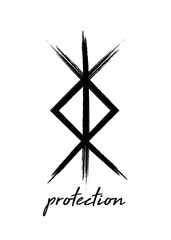 Norse symbol for protection, Nordic viking bind rune magic script tattoo, mystical logo sign in paint brush style vector illustration isolated on white background