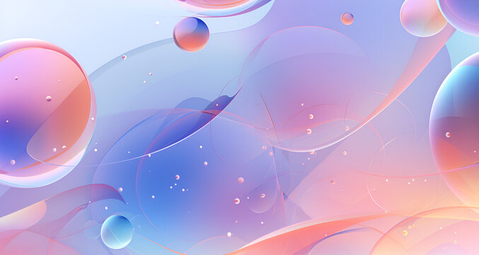 Abstract liquid bubbles pastel background with holographic spheres. Holographic bubbles template for banner and poster.