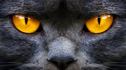 The cat stares intently into the camera. Detailed face of the animal. A piercing look of a pet. Illustration for cover, card, postcard, interior design, decor or print.