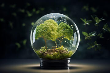 Green tree inside a light bulb Green energy