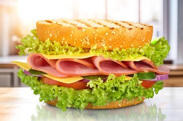 Tasty fresh fast food Hamburger on desk