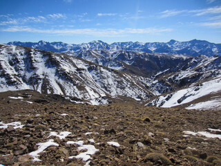 winter in high atlas mountain, Frozen nature, ice and snow, cold landscape, beauty stream. deep...