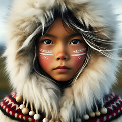 native eskimo girl child - Greenland - obrazy, fototapety, plakaty