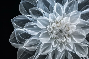 detail of a beautiful dahlia flower xray, white on black