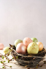 Easter card. Easter background with nest and eggs - 752522445