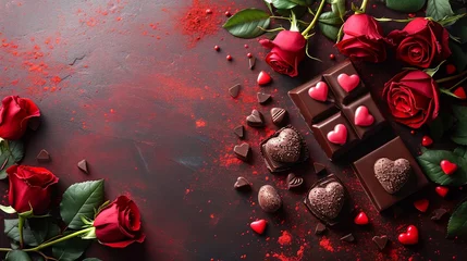Fotobehang Elegant Valentine's Day Chocolate Assortment with Copy Space © Raad