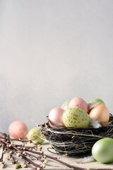 Easter card. Easter background with nest and eggs - 752522680