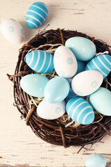 Easter background with blue eggs. Easter card - 752522815