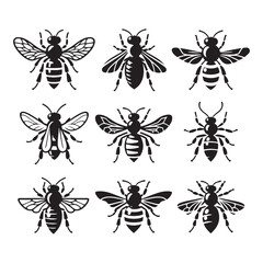 Buzzing Beauty: Vector Bee Silhouette - Capturing the Grace and Vitality of Nature's Pollinator in Elegant For. Minimalist black bee Illustration. - obrazy, fototapety, plakaty