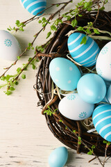 Easter background with blue eggs. Easter card - 752523017