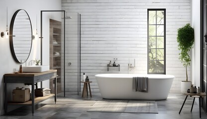 Classic White Bathroom with Standing Tub
