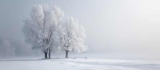 Fototapeta na wymiar A majestic white tree stands tall in a serene snowy landscape during winter