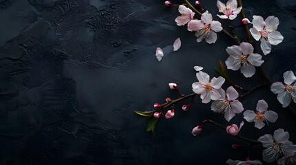 Black background with natural floral elements, beautiful background as a wallpaper for text and presentations