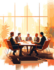 Group of People Sitting Around a Table vector illustration