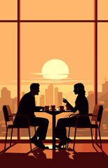 Fototapeta premium Man and Woman Sitting at a Table by a Window vector illustration date