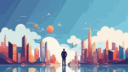 Man Standing in Front of City Skyline vector illustration