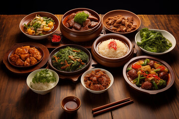 Fototapeta na wymiar Variety authentic chinese traditional meal