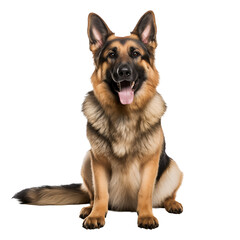 Happy and Sitting: A Full Body Portrait of a German Shepherd Dog, Isolated on Transparent Background, PNG