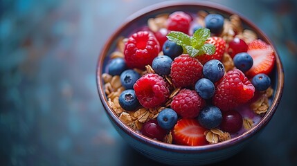 Greek yogurt topped with granola and berries