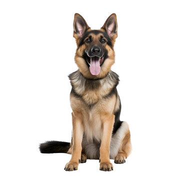 A Full Body Portrait of a Sitting German Shepherd Dog in Bliss, Isolated on Transparent Background, PNG