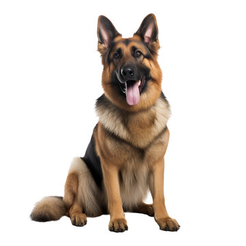 Sitting German Shepherd: A Happy Dog’s Full Body Portrait, Isolated on Transparent Background, PNG