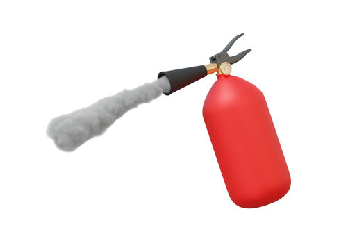 Burning hot danger emergency red fire extinguisher blow smoke isolated on transparent background. Safety object, Help. 3d rendering