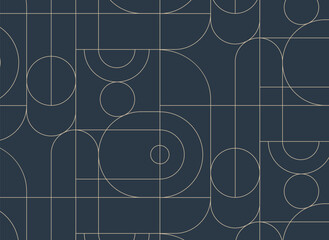 Art deco radial seamless vintage pattern drawing on blue background.
