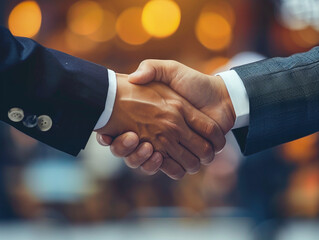 
Two businessmen shaking hands in a gesture symbolizing teamwork for a business merger or acquisition