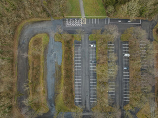 ariel view of a car park in a forest park