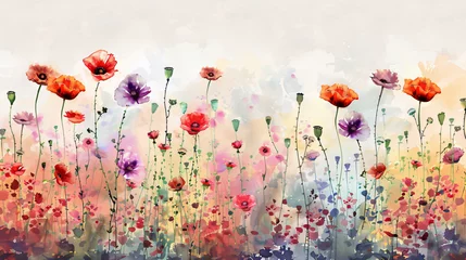 Foto op Plexiglas Watercolor wild flowers in the field gradient © Aki
