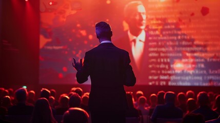 Fototapeta na wymiar A compelling image capturing the essence of a businessman motivational speaker delivering a powerful speech on success to a diverse audience