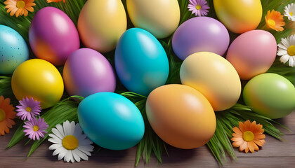 Fototapeta na wymiar Happy Easter Colorful Copy space text Easter eggs background 