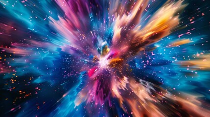 Colorful space explosion with dynamic light effects and particles.
