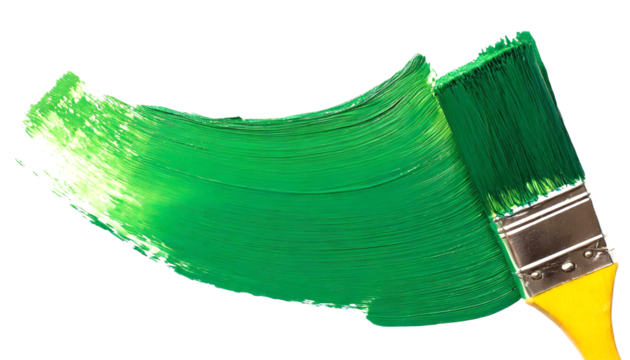 A smear of green paint with a bone on a white background.