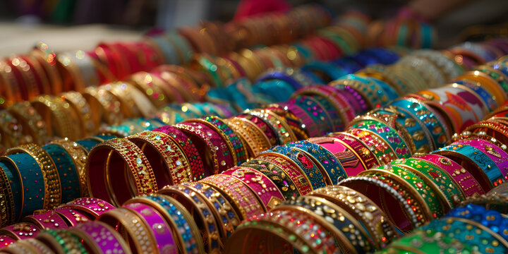 colorful bangles shop, Close-up of  bangles display at jewelry shop for background wallpaper