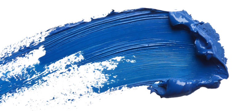 Brush stroke with blue paint on a white background