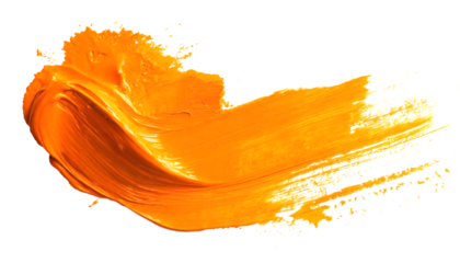 Brush stroke with orange paint on a white background