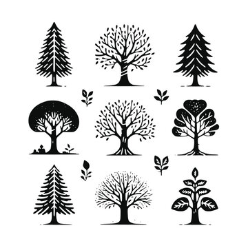 set of trees vector isolated on background	