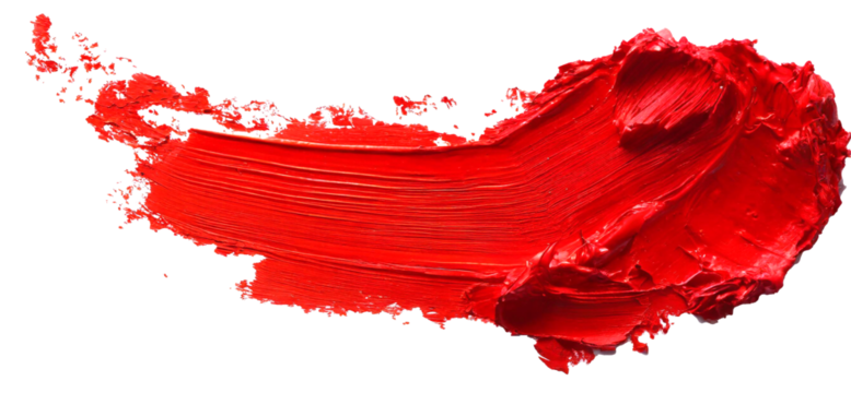 Brush stroke with red paint on a white background